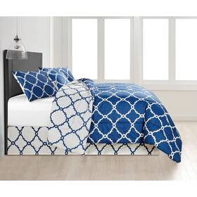 Ldc Lux Decor Collection 657725976969 Comforter Set Reversible 5 Piece Soft Bedding With Quatrefoil Navy King
