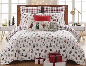 Levtex 190945161796 Meowy Christmas 3-piece Multicolor Cats Microfiber Full/queen Quilt Set