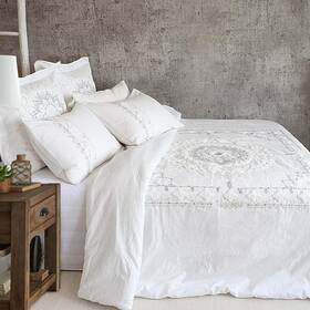 A53990kcs Levtex Home Harleson Medallion 3-piece White Blue Beige Textured Cotton King/cal King Set