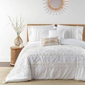 L51870kcs Levtex Home Harleson 3-piece White Cream Geometric Tufted Chenille And Frayed