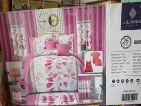 Lilianna Collection 923121028350 King Comforter Set Pink Floral 26pc Quilted Bedding