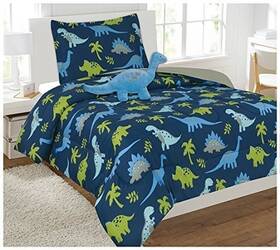 Linen Plus 705377917707 Comforter Set Boys Dinosaur Dark Blue Green Grey Twin