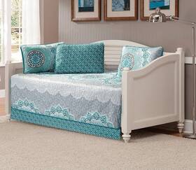 8541804031 Linen Plus 5pc Daybed Cover Set Quilted Bedspread New Aqua/grey