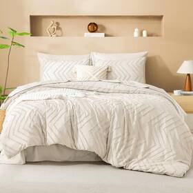 Litanika 313055256293 7 Piece California King Comforter Set With Sheets Beige Boho Tufted Bedding