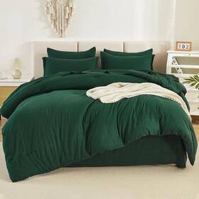 Litanika 726084919303 Queen Comforter Set Dark Emerald Green - 7 Pieces Bed In A Bag Be