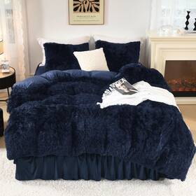 B0dzhgwwv6 Litanika Navy Blue Fluffy Comforter Queen Luxury Fuzzy Plush Faux Fur Bedding 3