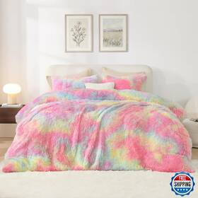 B0fjcm43wd Litanika Tie-dyed Rainbow Fluffy Comforter King Size Luxury Plush Faux Fur Beddi