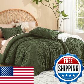 B0fwc72hg3 Litanika Queen Size Comforter Set Olive 3 Piece Cream Boho Tufted Bedding Fluffy