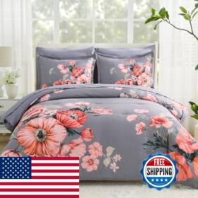 B0f7k7t891 Lldsyw Queen Comforter Set - 7 Pieces Bed In A Bag Dark Grey Floral