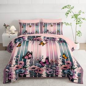 B0f23cy21s Lneffble 7 Piece Pink Butterfly Comforter Set Queen Bedding For Women Girls