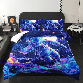 M7.8-9 Lneffble Kids Space Comforter Set Queen Astronaut Bedding Boys Dark Blue Outer