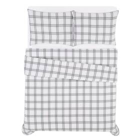London Fog 783048164148 Printed Cotton Flannel 3 Piece Comforter Set Grey Plaid Full/queen