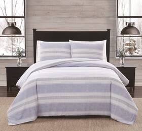 London Fog 783048164193 Twin Xl 2 Piece Comforter Sham Set - Plaid Flannel Collection Blue Stripe