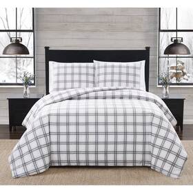 83503657 London Fog 3pc Full/queen Plaid Flannel Duvet Cover Set Gray -