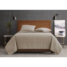 86880096 London Fog 2pc Twin/twin Extra Long Garment Wash Solid Quilt Set Khaki -