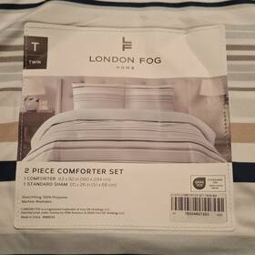 Rn89134 London Fog Twin 2 Piece Striped Comforter Set Extra Soft Machine Washable