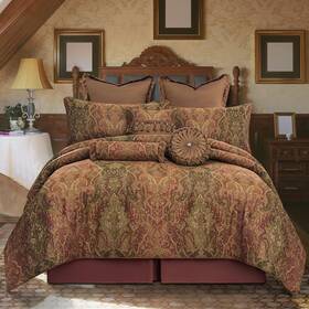 Loom And Mill 616430477253 9-piece Vintage Jacquard Comforter Sets Gradient Red Traditional Damask Comf