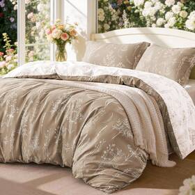 C-usa23a1pjte1a97qu Loves Cabin Light Taupe Comforter Set Queen - Size 3 Pieces Cute Floral