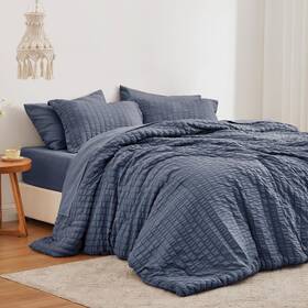 C-usa23l1pjtepnck Loves Cabin Seersucker Navy Blue California King Comforter Set 7-piece Bedding