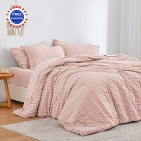 C-usa23l1pjteppitw Loves Cabin Seersucker Pink Twin Comforter Set 5 Piece Lightweight Bed In A Bag