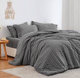 Cusa23l1pjtepgki Loves Cabin Seersucker Dark Grey King Size Comforter Set 7 Pieces All Season Bedding