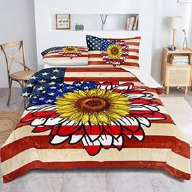 Lris Bedding 014044402769 Sunflower Comforter Set Twin Size American Flag Pattern