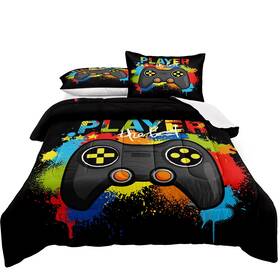 Lris Bedding 014044404275 Gamer Comforter Set Queen Size For Boys Kids Game Room Decor Vid