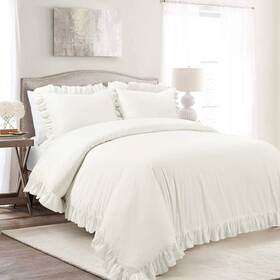 16t006024 Lush D Cor Reyna Soft Knitted Ruffle Blanket/coverlet Full/queen White 3 Piece