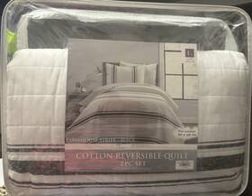 21t011908 Lush D Cor Farmhouse Stripe Reversible Cotton Comforter And Sham Set Twin/twin X