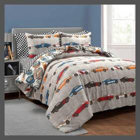 86855229 Lush D Cor 7pc Full Kidsft Race Cars Reversible Oversized With Printed Sheet Set Comforter