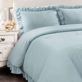 16t003860 Lush Decor Comforter Set 3-pcs 92 Inch X96 Imported Solid Color Full/queen Lake Blue