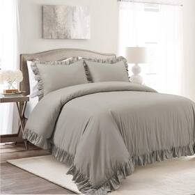 16t006020 Lush Decor Reyna Ruffle Cotton Duvet Cover Set 3 Piece Full/ Queen Gray - Siz