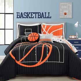 16t006078 Lush Decor Youth Basketball Bedding 5-piece Reversible Quilt Set With Throw Pillows