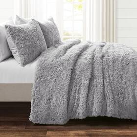 Lush Decor 194938006538 Emma Faux Fur Comforter Set Light Gray King