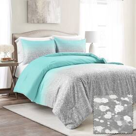 Lush Decor 194938014205 Glitter Ombre Metallic Print Comforter Set Aqua And Gray Full - Queen