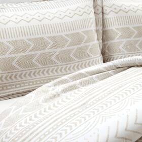 Lush Decor 194938027700 Hygge Geo Reversible 5 Piece Comforter Set Taupe And White Full - Queen