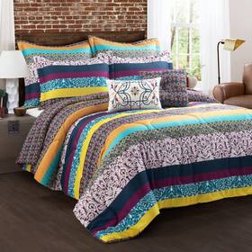 Lush Decor 194938035897 Boho Stripe Oversized Reversible 7 Piece Comforter Set King Plum