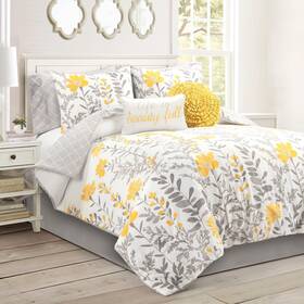 Lush Decor 194938038393 Aprile Soft Reversible Floral Comforter Set 8 Piece King Yellow And Gray