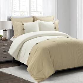 Lush Decor 194938056359 Linen Button Farmhouse 5 Piece Comforter Set Full/ Queen - Bedd Inch