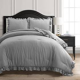 Lush Decor 194938056588 Reyna Stripe Ruffle Soft Reversible Oversized 3 Piece Comforter Set Full/que
