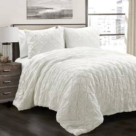 Lush Decor 194938062855 Ravello Pintuck Cotton Comforter Set Luxe 3 Piece Textured Bedding King/cal King