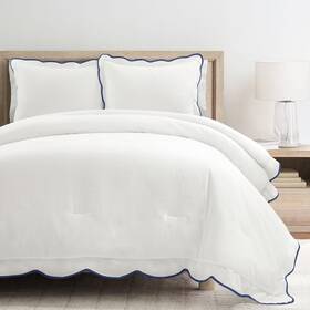 Lush Decor 194938071604 Coastal Chic Scallop Edge Comforter Set Navy/white 3 Piece K Inch