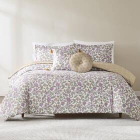 Lush Decor 194938078122 Lillian Block Print Reversible Comforter 5 Piece Set King Purple