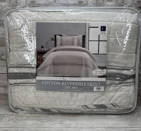 21t011905 Lush Decor Cotton Reversible Quilt Farmhouse Stripe Gray 2 Pc Set Twin/twinxl