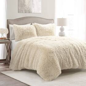 21t011995 Lush Decor Emma Soft Fluffy Faux Fur Oversized Comforter Set Full/queen Wheat Warm Plush 3