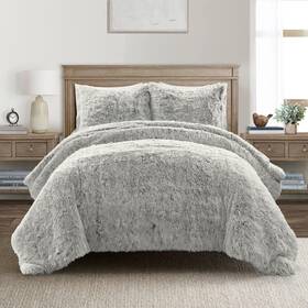 21t013761 Lush Decor Emma Cozy Soft Fluffy Two Tone Faux Fur Comforter Set Full/queen Gray - Col