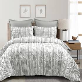 21t013983 Lush Decor Ravello Pintuck Striped Comforter Set - Luxe 5 Piece Reversible Bedding