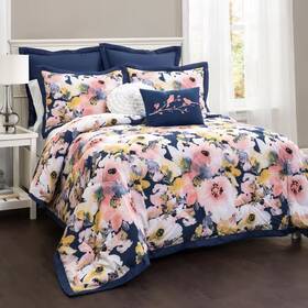 Lush Decor 313105746750 Floral Watercolor Comforter Blue 7-piece King Set