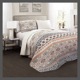 51625085 Lush Decor Nesco Quilt 3 Piece Set King Navy/coral - D Cor