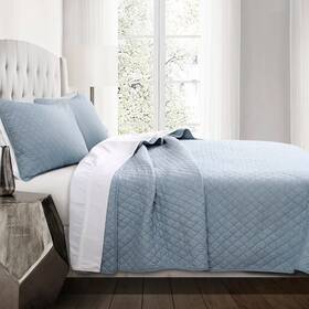 53856625 Lush Decor 3pc King Ava Diamond Oversized Cotton Quilt Set Blue - D Cor